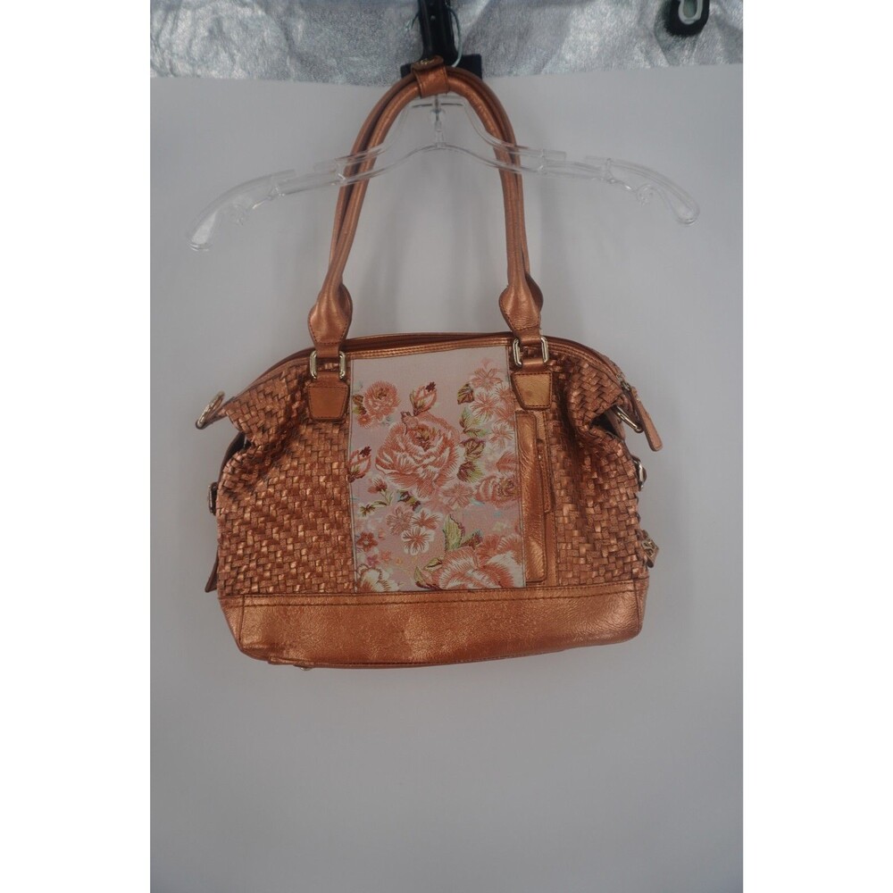 Sharif 1827 Metallic Copper Woven Leather Floral Satchel Shoulder Bag Purse